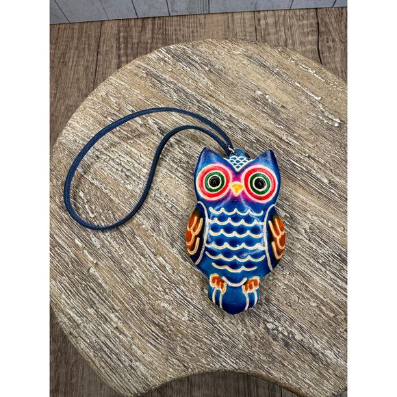 Genuine Leather Hand Painted Purse Charm Barn Owl Bag Charm Owls Leather Farm - Picture 4 of 7